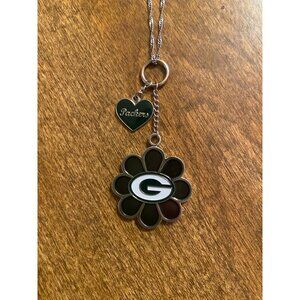 Green Bay Packers Flower Pendant Necklace With Heart Charm & Adjustable Chain
